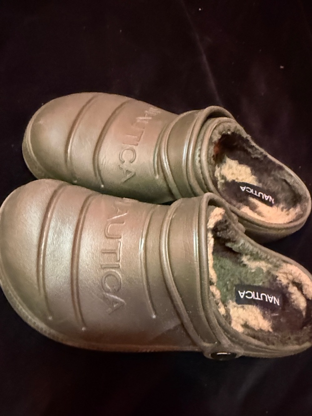 Nautica Kids Olive Green Fleece-Lined Slip-On Clogs